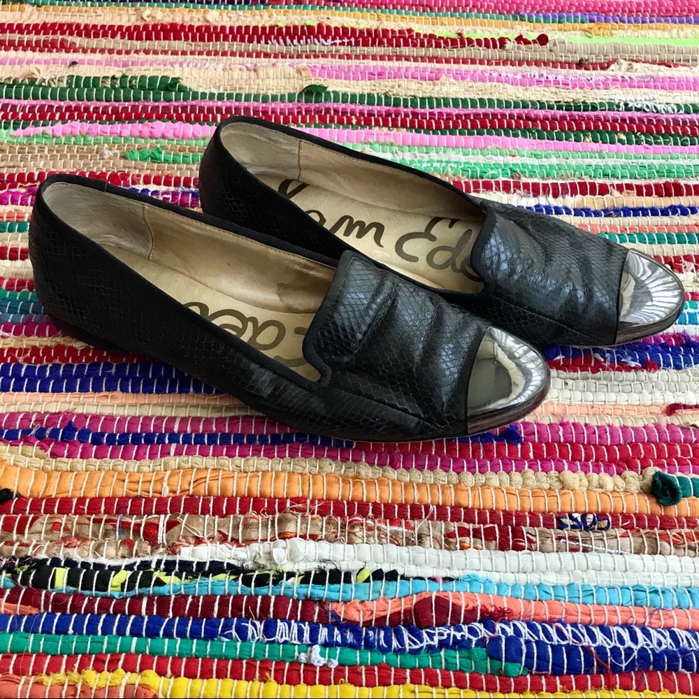 Sam Edelman black faux snakeskin loafers